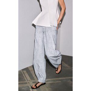 ZARA WOMENS COLLECTION TAPERED COATED MID-RISE Wide Barrel Leg Jeans Size 12